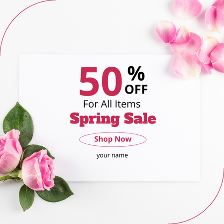 Spring Sale Announcement with Rose Flower Instagram AD Design Template