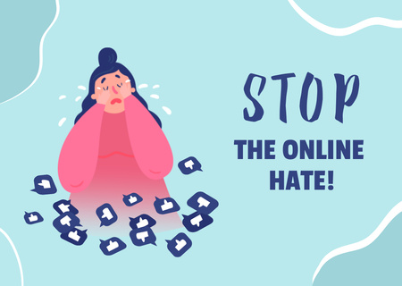 Girl suffering from Cyberbullying Postcard Design Template