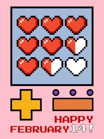 Χαιρετισμός για την Ημέρα του Αγίου Βαλεντίνου με χαριτωμένες καρδιές Pixel Poster US Πρότυπο σχεδίασης