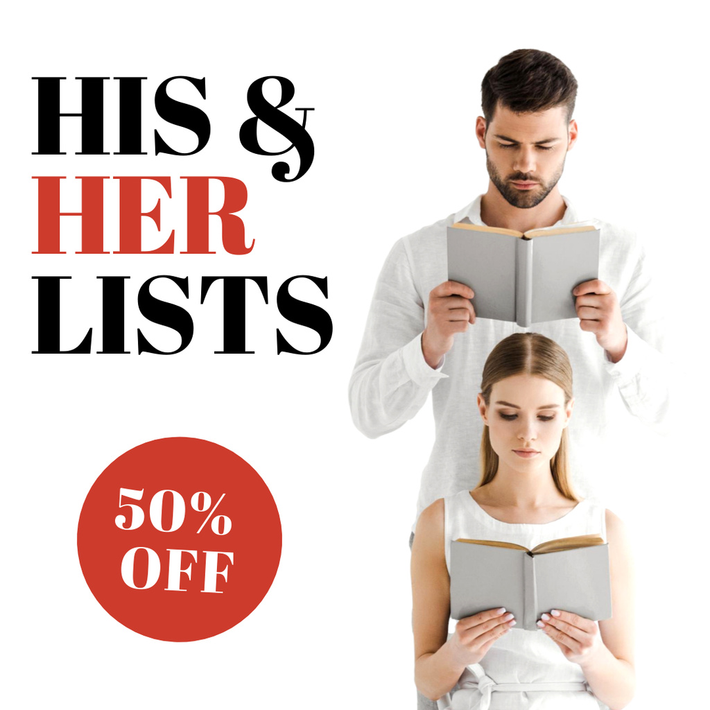 Books Sale Announcement With Couple Reading Instagram Design Template