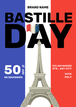 Discount Offer for Bastille Day Poster A3 Design Template