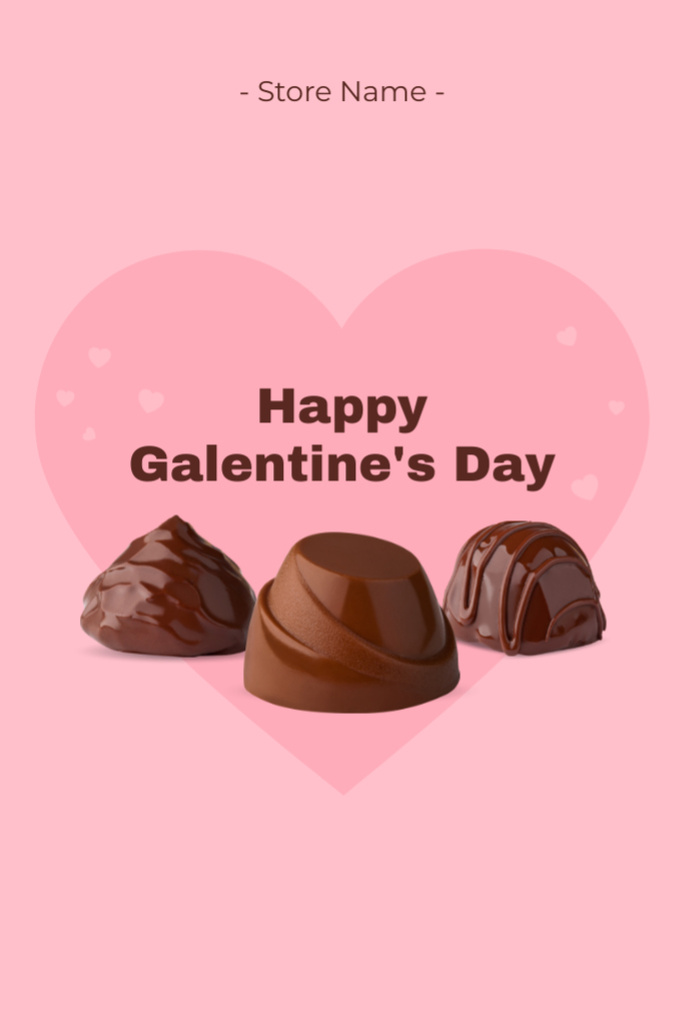 Galentine's Day Wishes with Chocolate Candies in Pink Postcard 4x6in Vertical Design Template