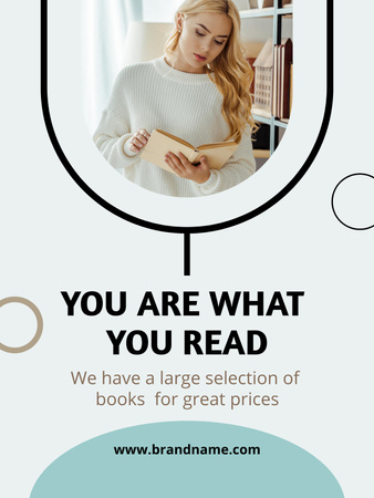 Offering a Large Selection of Books with Woman reading Poster US Design Template