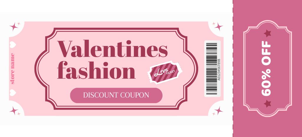 Valentine's Fashion Wear Discount Coupon 3.75x8.25in Design Template