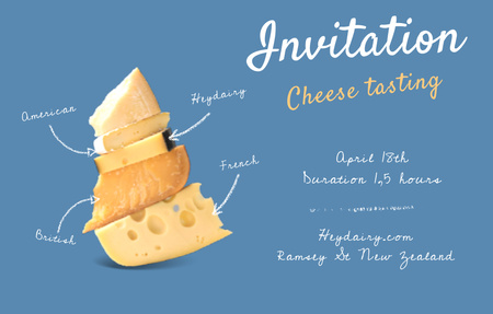 Ontwerpsjabloon van Invitation 4.6x7.2in Horizontal van Variety Of Cheese Tasting Announcement on Blue