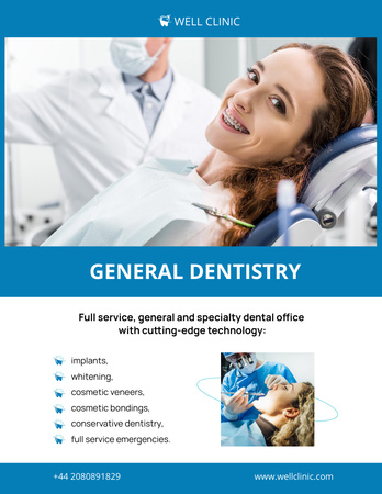Young Smiling Woman at Dentist Appointment Poster 8.5x11in Modelo de Design