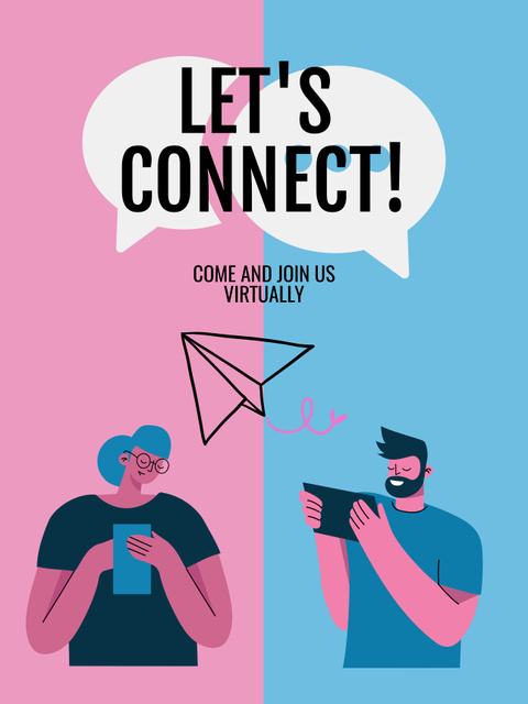 Platilla de diseño Young Man and Woman Communicating Using Smartphones Poster 36x48in