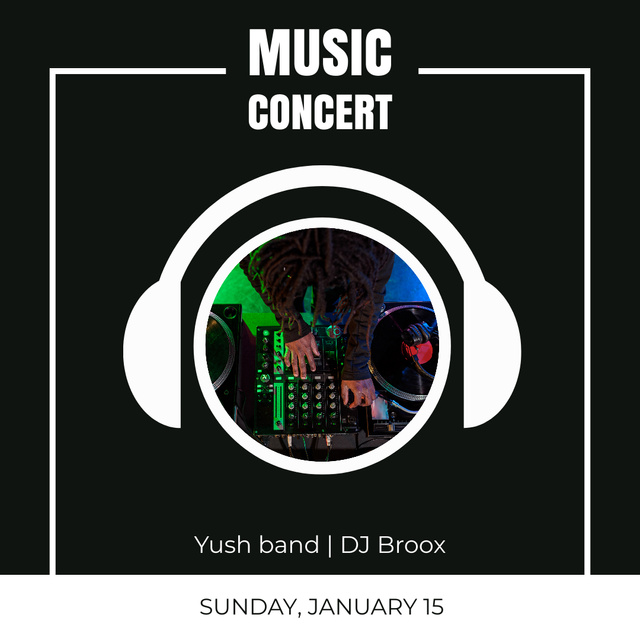 Music Concert Ad with Headphones Instagram Modelo de Design