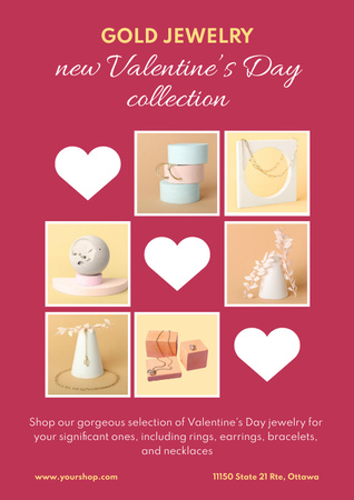 Offer of Gold Jewelry on Valentine's Day Poster Design Template