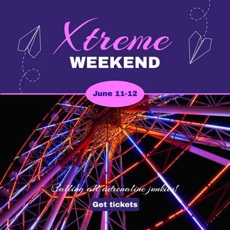 Extreme Weekend In Amusement Park With Ferris Wheel Animated Post Šablona návrhu