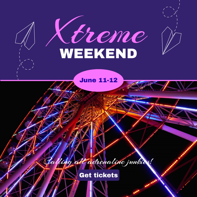Designvorlage Extreme Weekend In Amusement Park With Ferris Wheel für Animated Post