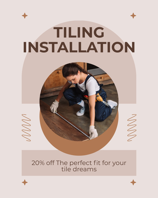 Designvorlage Tiling Installation with Working Woman Repairman für Instagram Post Vertical