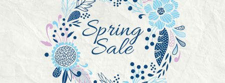 Spring Sale Flowers Wreath in Blue Facebook cover Design Template