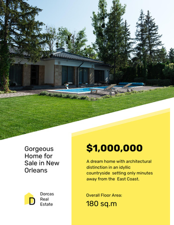 Real Estate Offer with Residential Modern House and Pool Flyer 8.5x11in Design Template