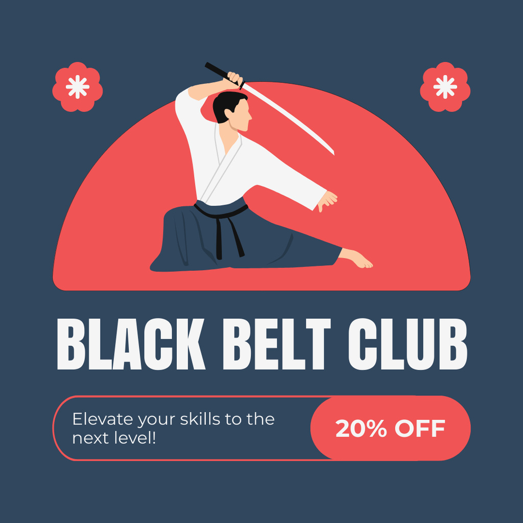 Martial Arts Courses Discount with Illustration of Fighter Instagramデザインテンプレート