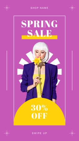 Spring Sale with Beautiful Blonde Woman with Narcissus Instagram Story Design Template