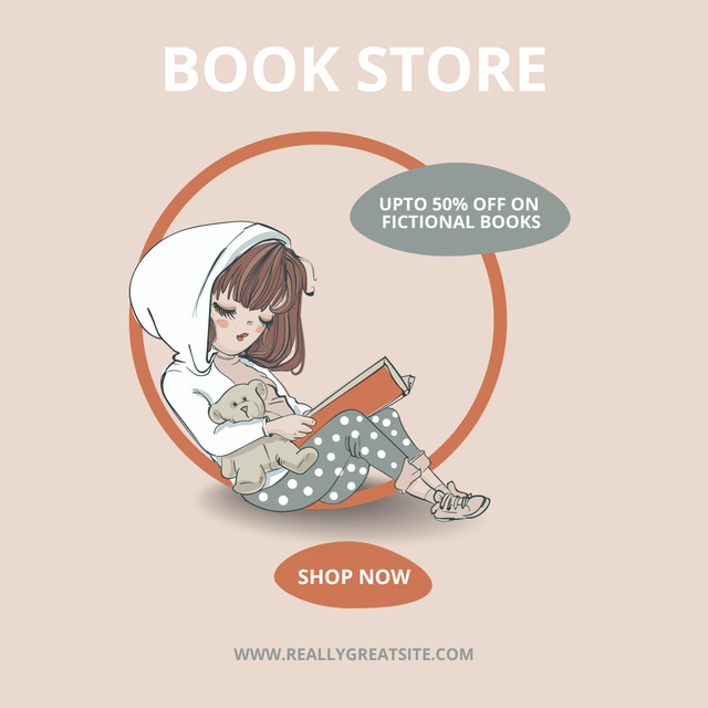 Bookstore Promotion with Discount on Fiction Instagram AD tervezősablon