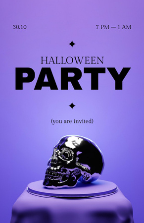 Plantilla de diseño de Anuncio de fiesta de Halloween con calavera plateada sobre lila Flyer 5.5x8.5in 