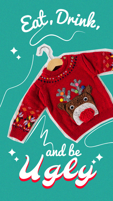 Christmas Sweater Party Announcement with Holiday Clothes Instagram Story Modelo de Design