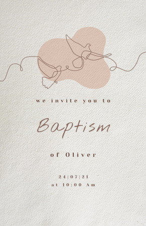 Child's Baptism Announcement with Pigeons Illustration Invitation 5.5x8.5in Design Template