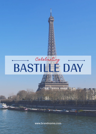 Anúncio da celebração do Dia Nacional da França com vista para o rio Postcard 5x7in Vertical Modelo de Design