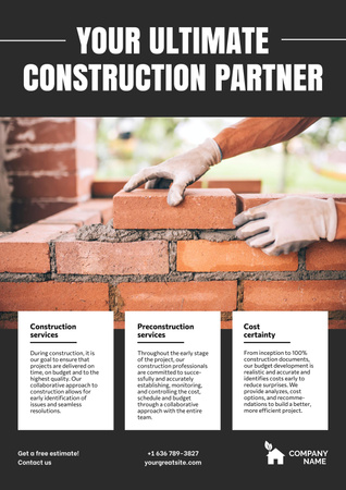 Builder is Building Brick Wall Poster Design Template