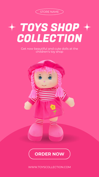 Child Toys Shop Offer with Cute Pink Doll