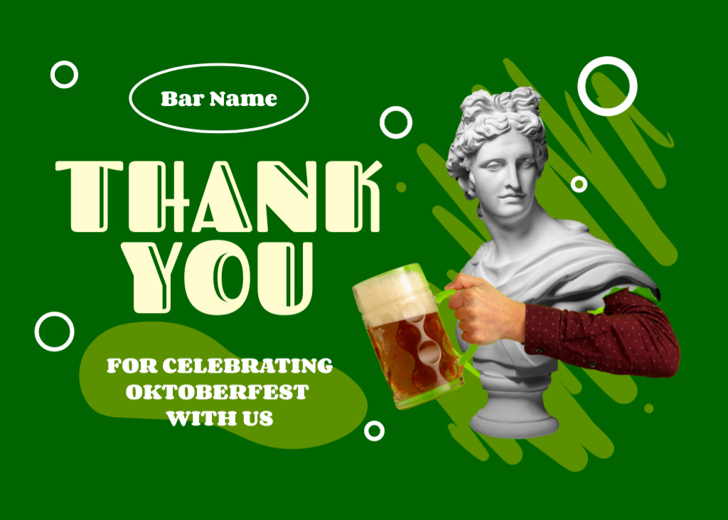Oktoberfest Celebration In Bar With Thankful Phrase with Sculpture Postcard 5x7in Design Template