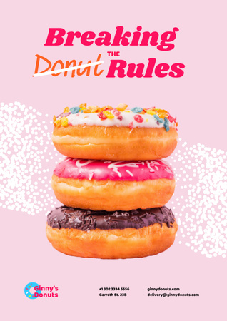 Ontwerpsjabloon van Poster A3 van Woman eating Huge Delicious Donuts