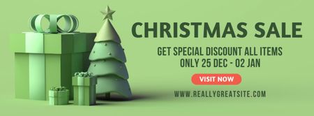 Karácsonyi ajándékok eladó 3d illusztrált zöld Facebook cover tervezősablon