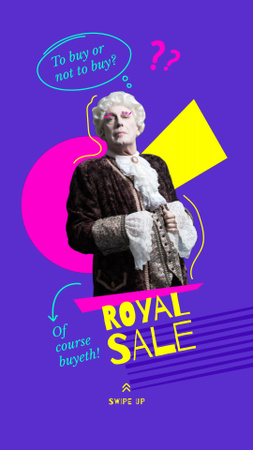 Sale Announcement with Man in Funny Royal Costume Instagram Video Story Modelo de Design