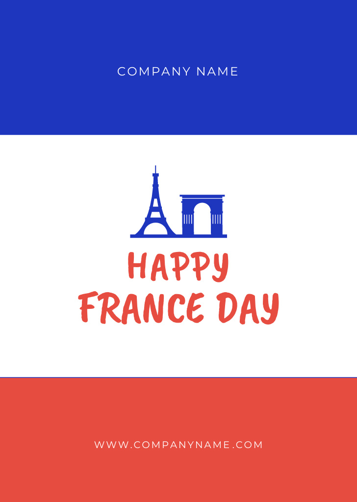 French National Day Celebration Announcement Postcard A6 Vertical Πρότυπο σχεδίασης