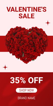 Designvorlage Valentinstag-Verkaufsmitteilung mit Rosen-Blumenstrauß für Graphic