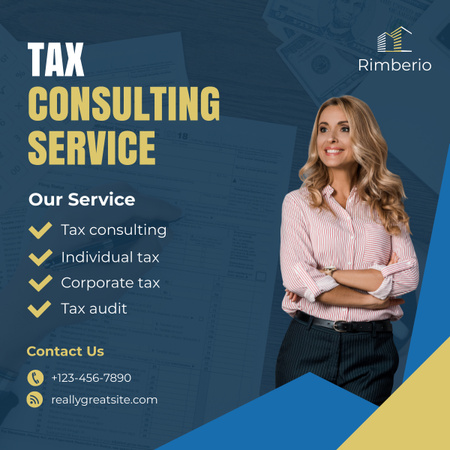 Services of Tax Consulting with Businesswoman LinkedIn post Design Template