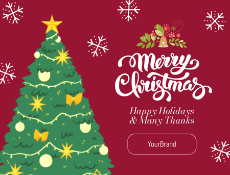 Template di design Saluti di Natale e Capodanno con albero decorato carino Postcard 4.2x5.5in