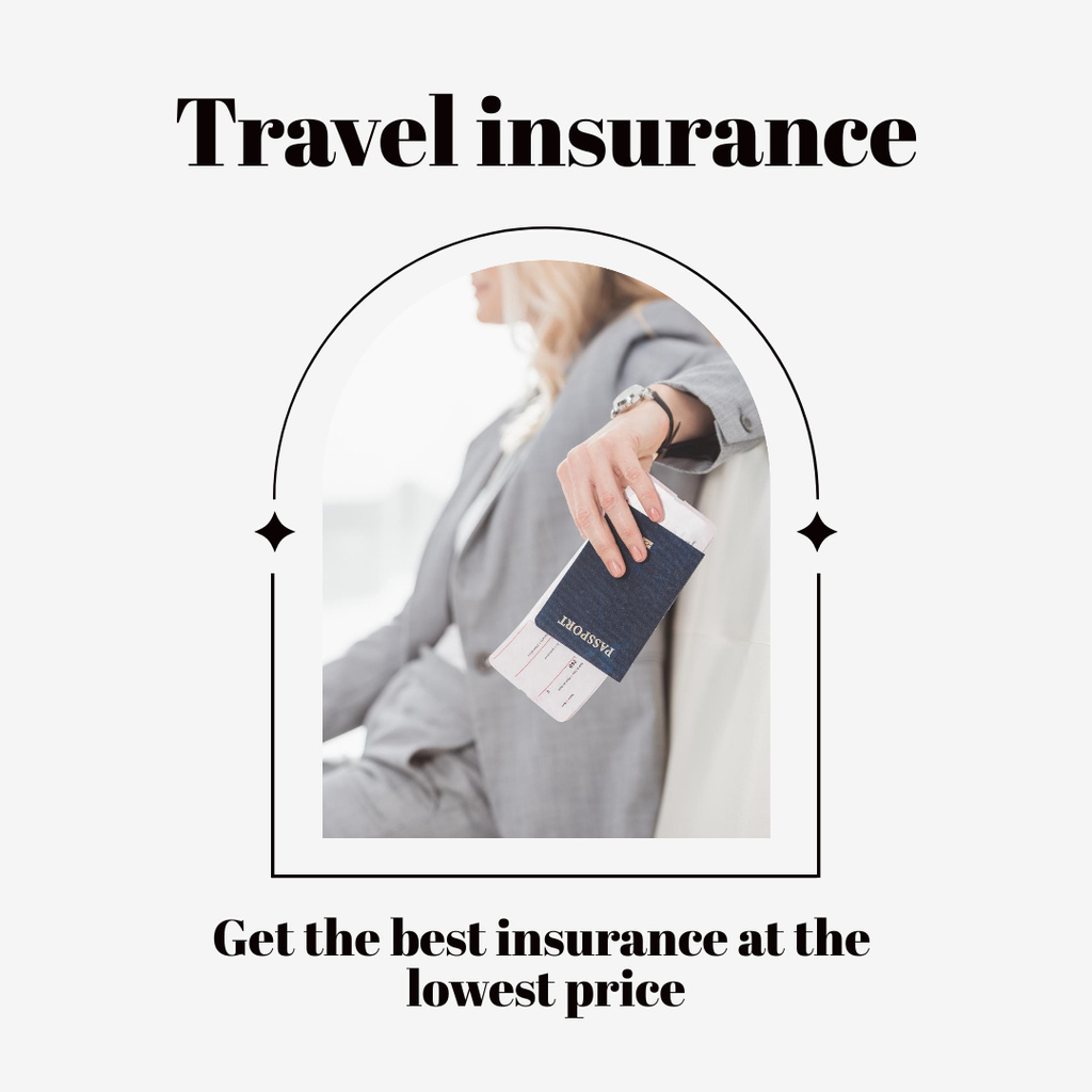 Woman with Ticket and Passport for Travel Insurance Ad Instagramデザインテンプレート