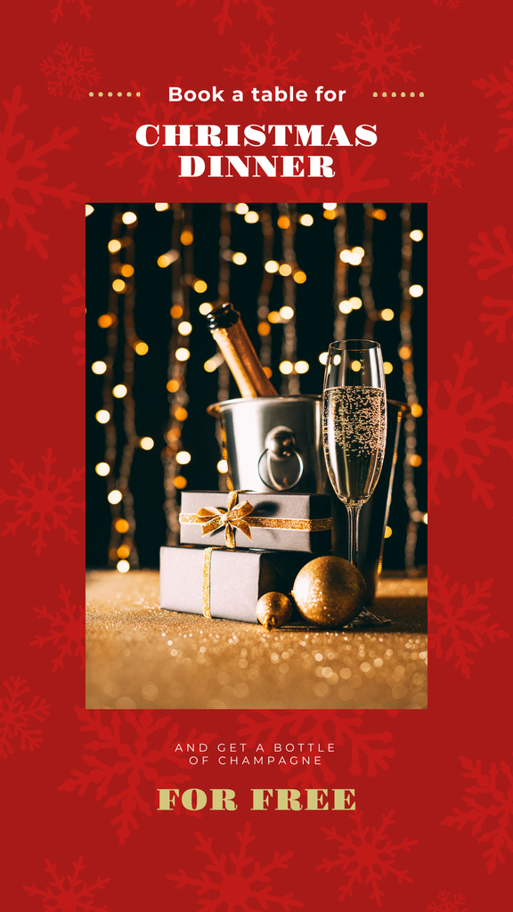 Christmas Dinner Offer with Champagne and Gift Instagram Storyデザインテンプレート