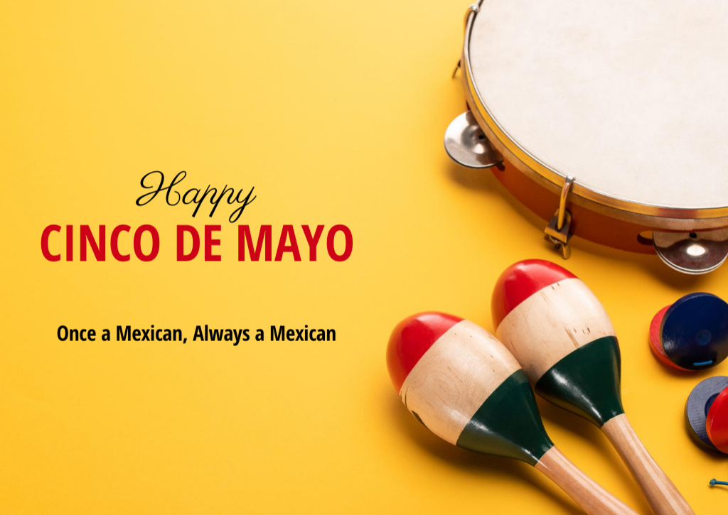 Ontwerpsjabloon van Card van Cinco de Mayo Celebration with Maracas and Tambourine