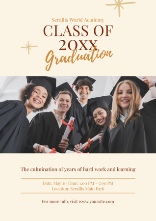Designvorlage Jungs und Mädchen mit Diplomen beim Abschluss für Poster