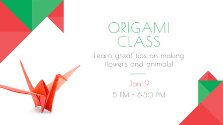Template di design corsi di origami annuncio con animale di carta FB event cover