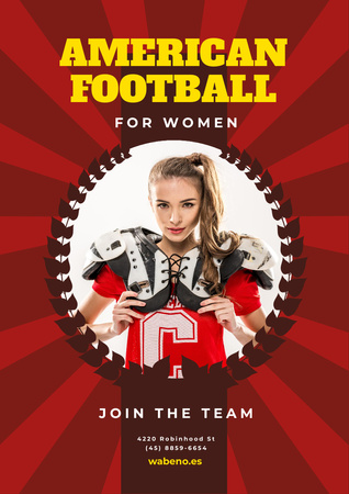 American Football Team Invitation with Girl in Uniform Poster A3 Design Template