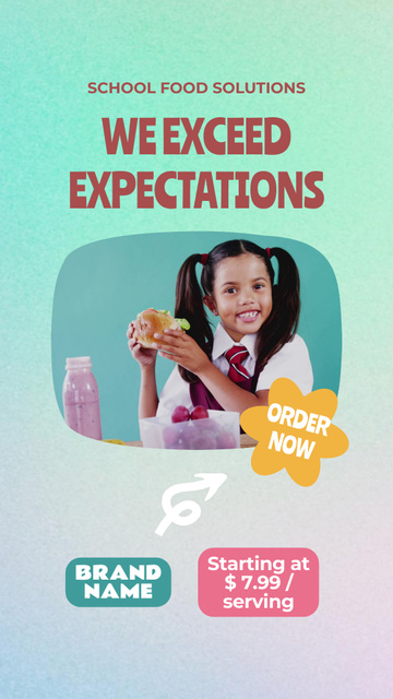 School Food Ad with Smiling Girl eating Instagram Video Story Design Template