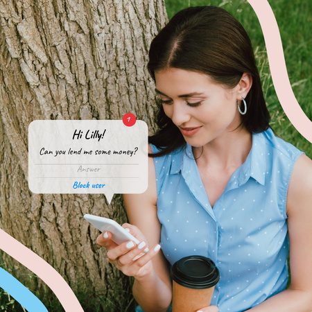 Funny Joke with Woman using Smartphone Instagram – шаблон для дизайну