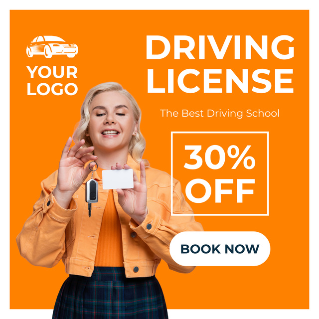 Designvorlage Best Driving School Offering License With Discount And Booking für Instagram