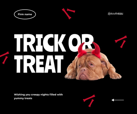 Funny Dog in Devil's Horns on Halloween  Facebook Design Template