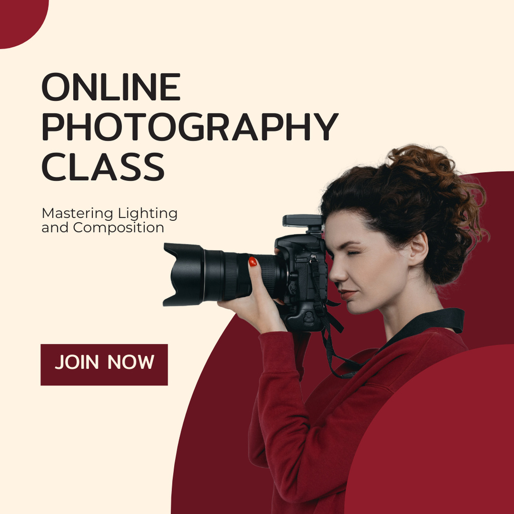 Designvorlage Online Photography Courses Offer with Woman für Instagram