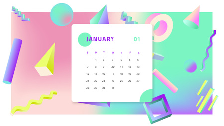 3D colorful Memphis pattern Calendar Design Template