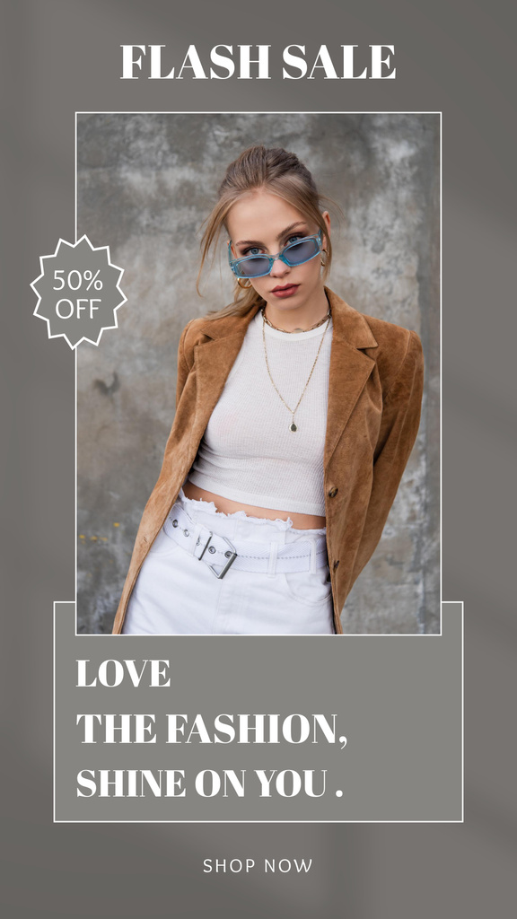 Woman in Stylish Jacket and Sunglasses Instagram Story Modelo de Design