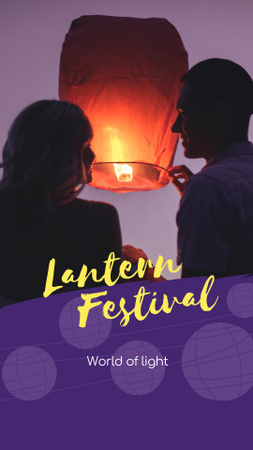 Ontwerpsjabloon van Instagram Story van Lantern Festival with Couple with Sky Lantern