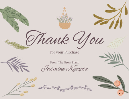 Designvorlage Vielen Dank für Ihre Kaufnachricht auf floralem Hintergrund für Thank You Card 5.5x4in Horizontal
